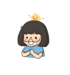 メガネ女と黄色いアヒル（個別スタンプ：1）