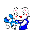 変なTシャツの白猫（冬のスポーツ編）（個別スタンプ：27）