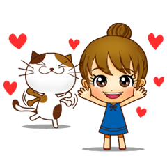 [LINEスタンプ] 女の子と三毛猫の可愛いスタンプ！