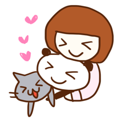 [LINEスタンプ] パンダとねことおかっぱちゃん