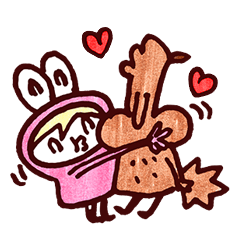 [LINEスタンプ] Pink Frog love Silly Wolf 