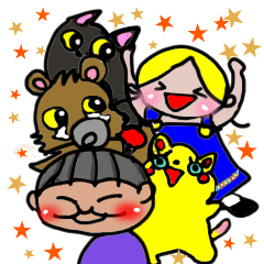 [LINEスタンプ] かわいいねことたぬきと女の子 