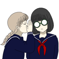 [LINEスタンプ] おてんばおさげとおかっぱめがね