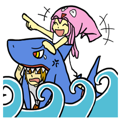 [LINEスタンプ] ロケットサメ少年とドリルイカ少女 